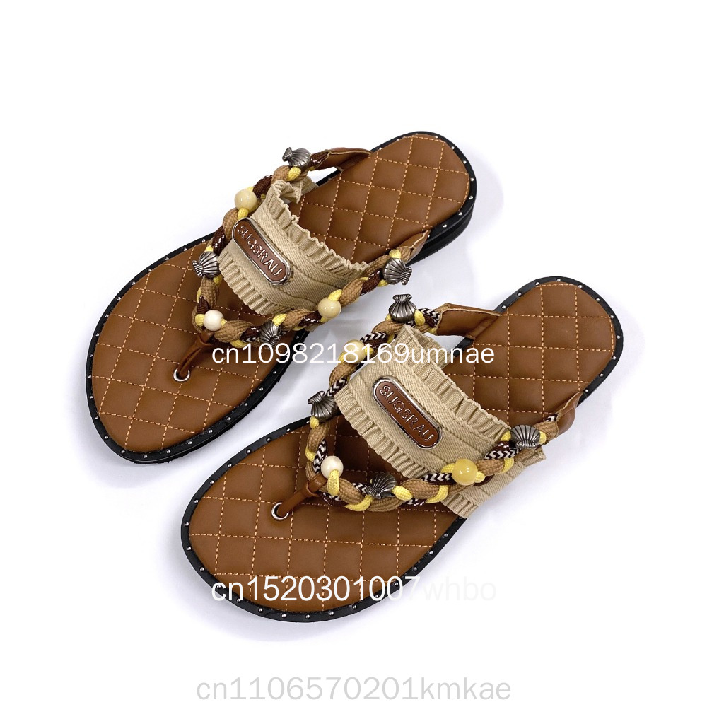 Flip Flop Leather Men - Sandal Wanita Anyaman Retro Baru dengan