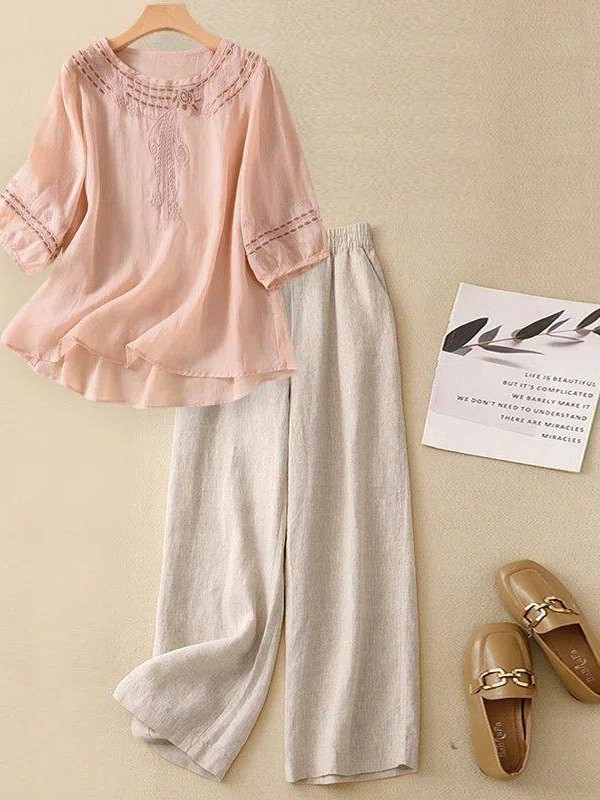 Linen Shirt Breathable - Set Linen Katun Kelas Atas Wanita