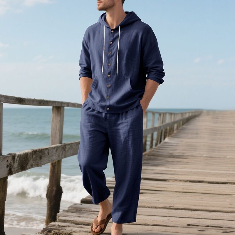 Linen Shirt Breathable - Setelan Pantai Linen Pria Musim Panas