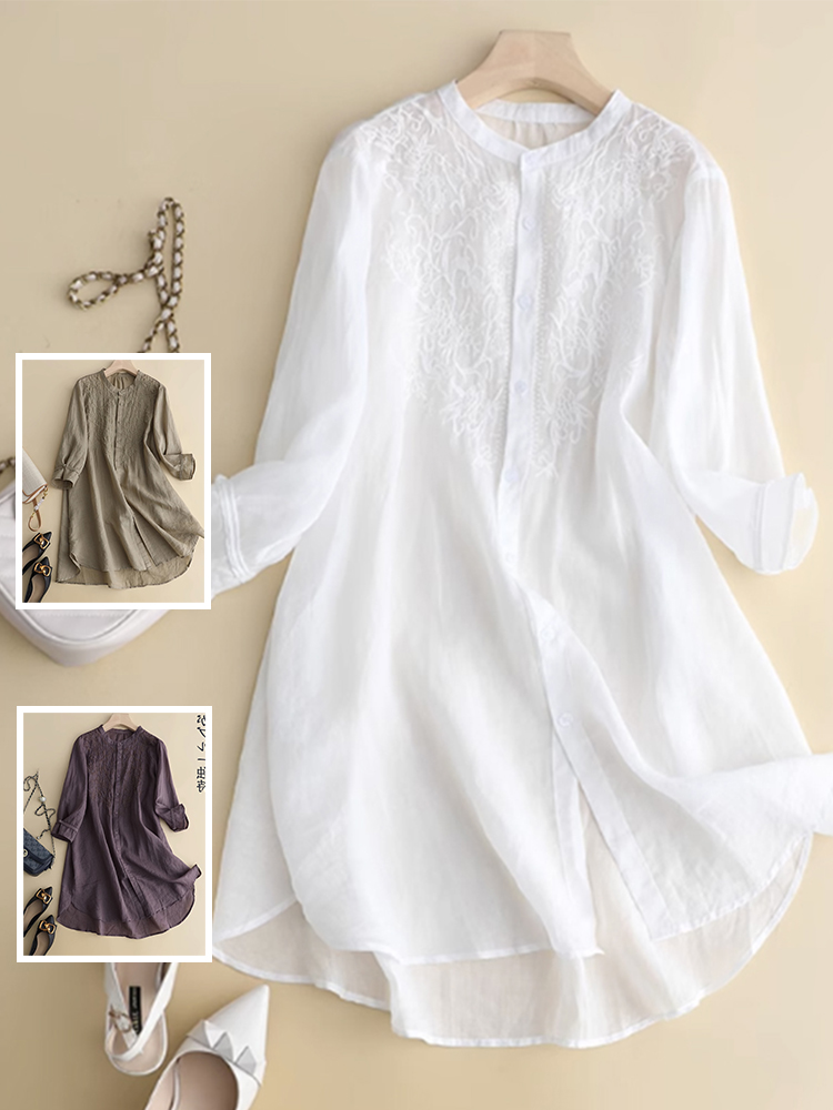 Linen Shirt Breathable - Kemeja panjang sedang bordir Linen katun