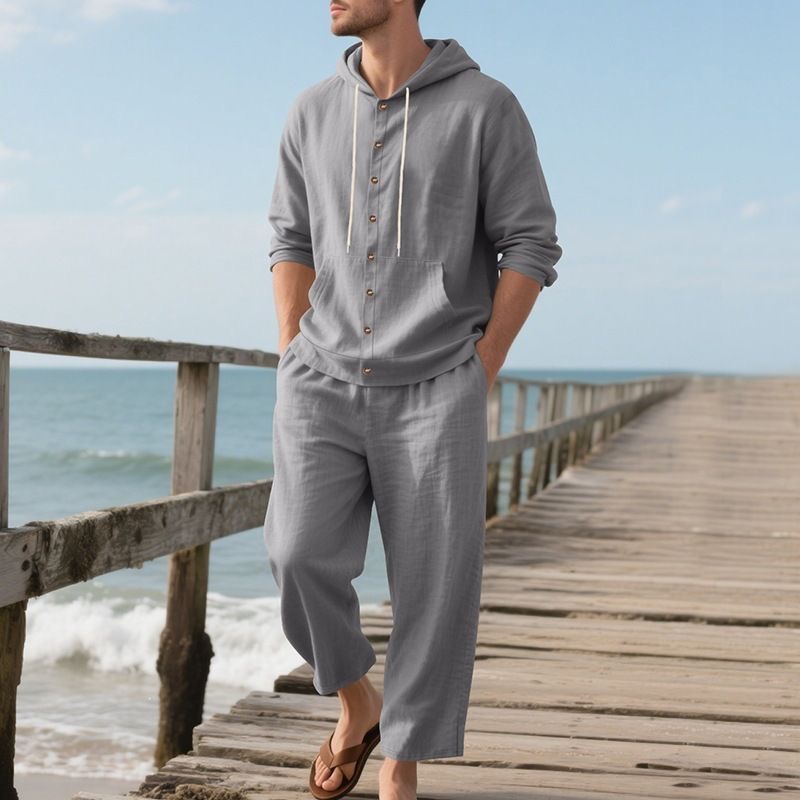 Setelan Pantai Linen Pria Musi - Linen Shirt Breathable ulasan dan harga